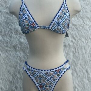 New Blue and White Patterned Bikini Set
